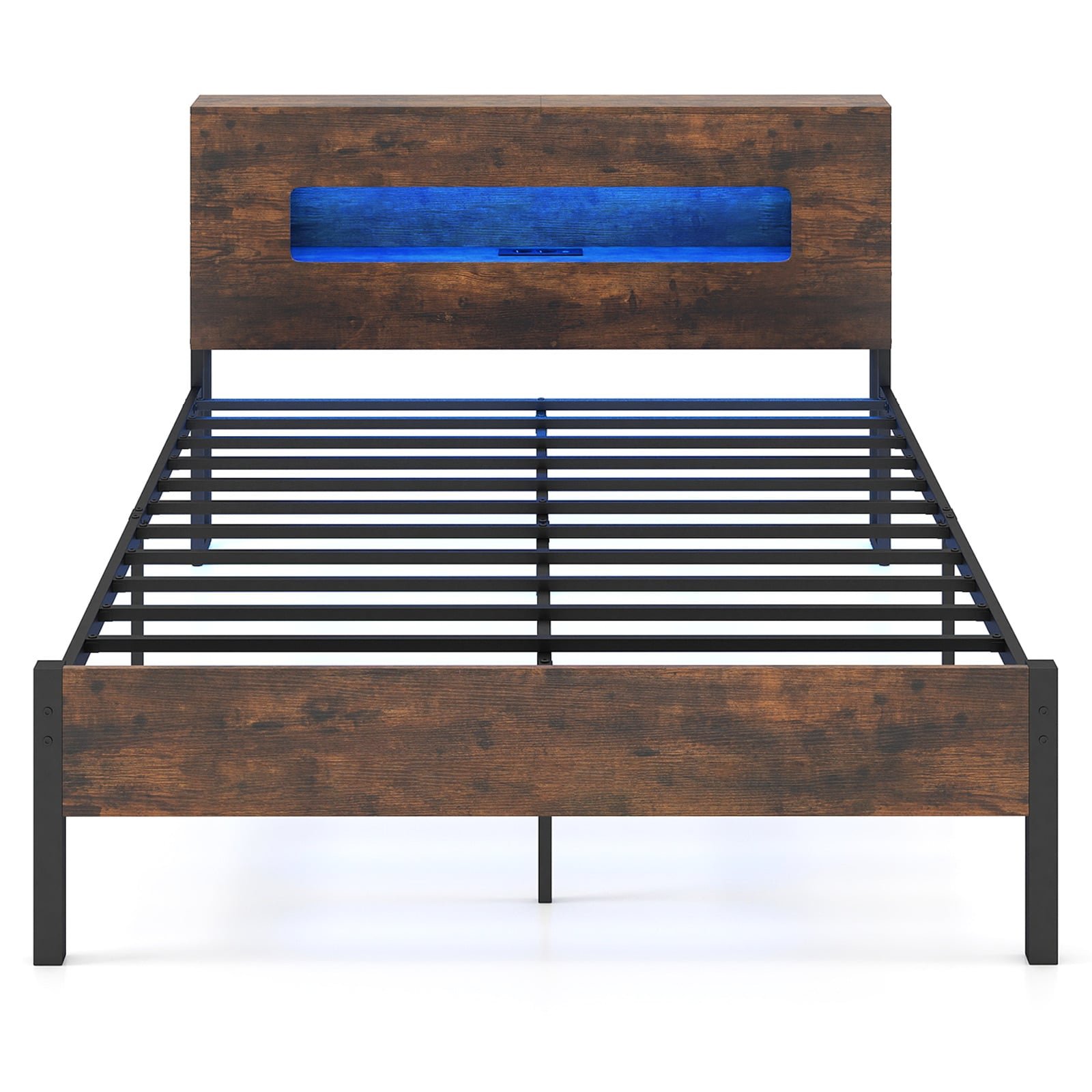 Lovos rėmas su LED apšvietimu ir daiktadėže galvūgalyje (Kaimiška ruda)
