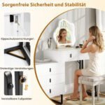 Makiažo staliukas su reguliuojamo apšvietimo LED veidrodžiu (Balta) – Paveikslėlis 5