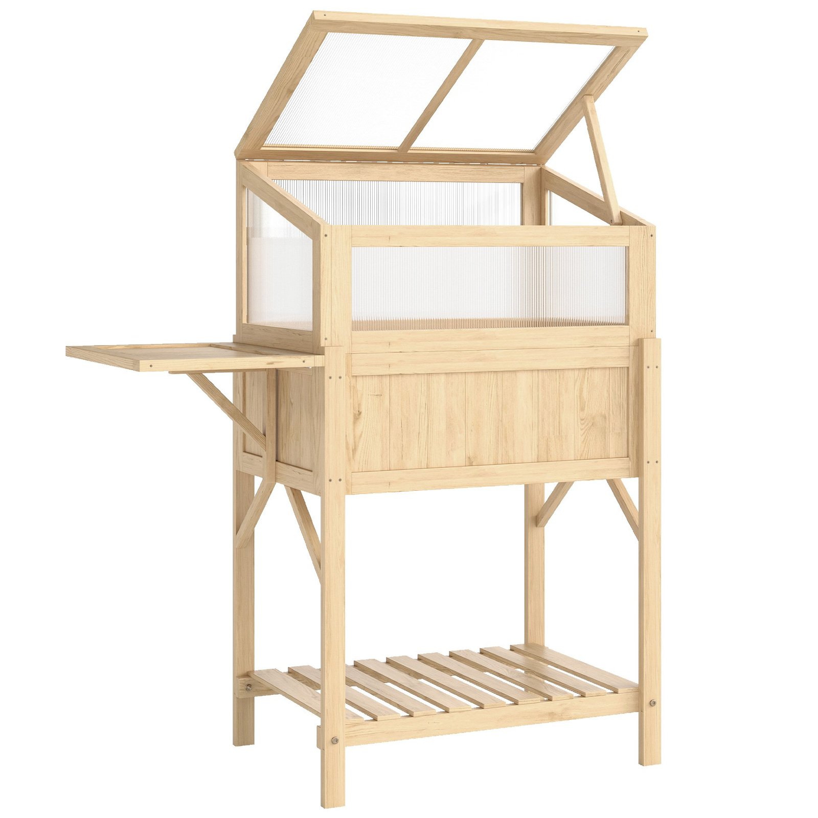 Medinė paaukštinta lysvė su daigykla ir atlenkiamu šoniniu staliuku