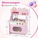 Medinė vaikiška žaidimų virtuvėlė su tikroviškomis funkcijomis (Rožinė) – Paveikslėlis 2