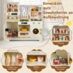 Medinė žaislinė virtuvėlė su virykle, kriaukle ir priedais (Smėlio) – Paveikslėlis 3