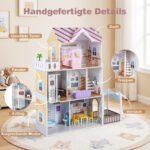 Medinis 3 aukštų lėlių namelis su baldais (Rožinė) – Paveikslėlis 3