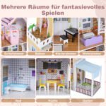 Medinis 3 aukštų lėlių namelis su baldais (Rožinė) – Paveikslėlis 4