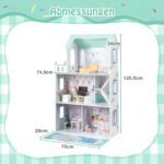 Medinis 3 aukštų lėlių namelis su baldų rinkiniu (Žalia) – Paveikslėlis 2