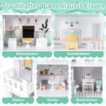 Medinis 3 aukštų lėlių namelis su baldų rinkiniu (Žalia) – Paveikslėlis 3