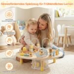 Medinis Montessori lavinamasis staliukas su septyniomis veiklomis (Natūrali)