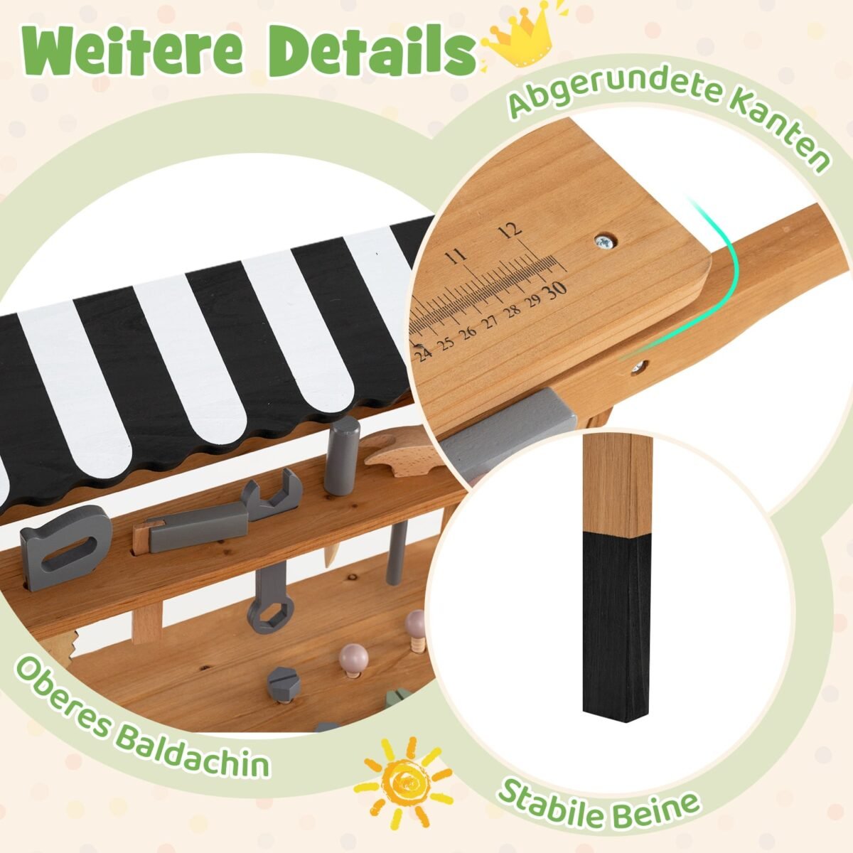 Medinis vaikų įrankių stalas (Natūrali) – Paveikslėlis 3