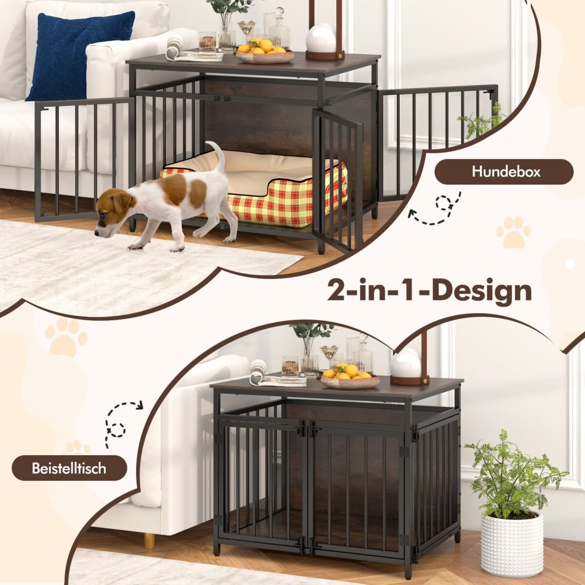 Medinis šunų narvas su 3 durimis ir šoniniu staliuku (Rustikinė ruda ir juoda) – Paveikslėlis 3