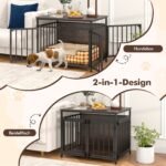 Medinis šunų narvas su 3 durimis ir šoniniu staliuku (Rustikinė ruda ir juoda) – Paveikslėlis 3