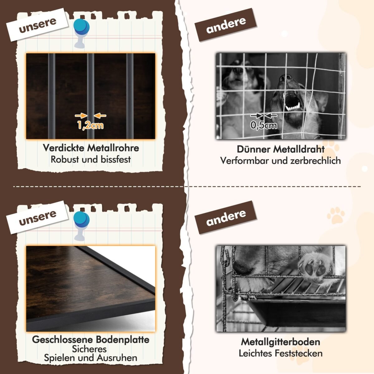 Medinis šunų narvas su 3 durimis ir šoniniu staliuku (Rustikinė ruda ir juoda) – Paveikslėlis 4