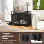 Medinis šunų narvas su 3 durimis ir šoniniu staliuku (Rustikinė ruda ir juoda) – Paveikslėlis 5