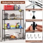 Metalinė pastatoma 4 pakopų didelės apkrovos lentyna su reguliuojamomis lentynomis (Juoda)