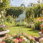 Metalinė sodo statula „Gervė“ su tvirtinimo kuolais, 88 cm