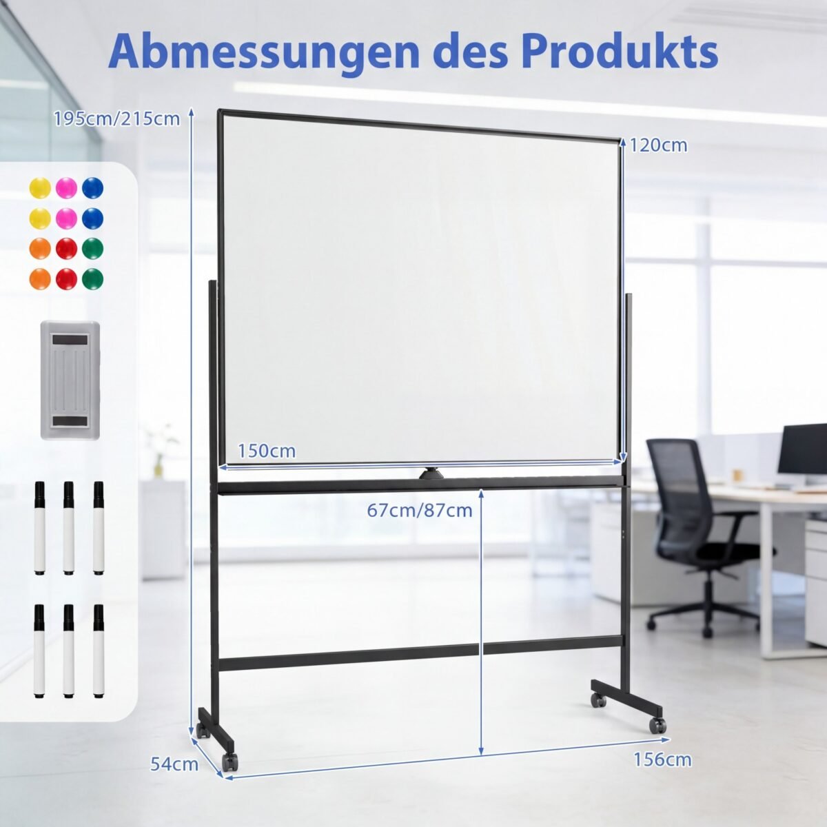 Mobilus dvipusis magnetinis rašomosios lentos stovas su reguliuojamu aukščiu (Juoda) – Paveikslėlis 2