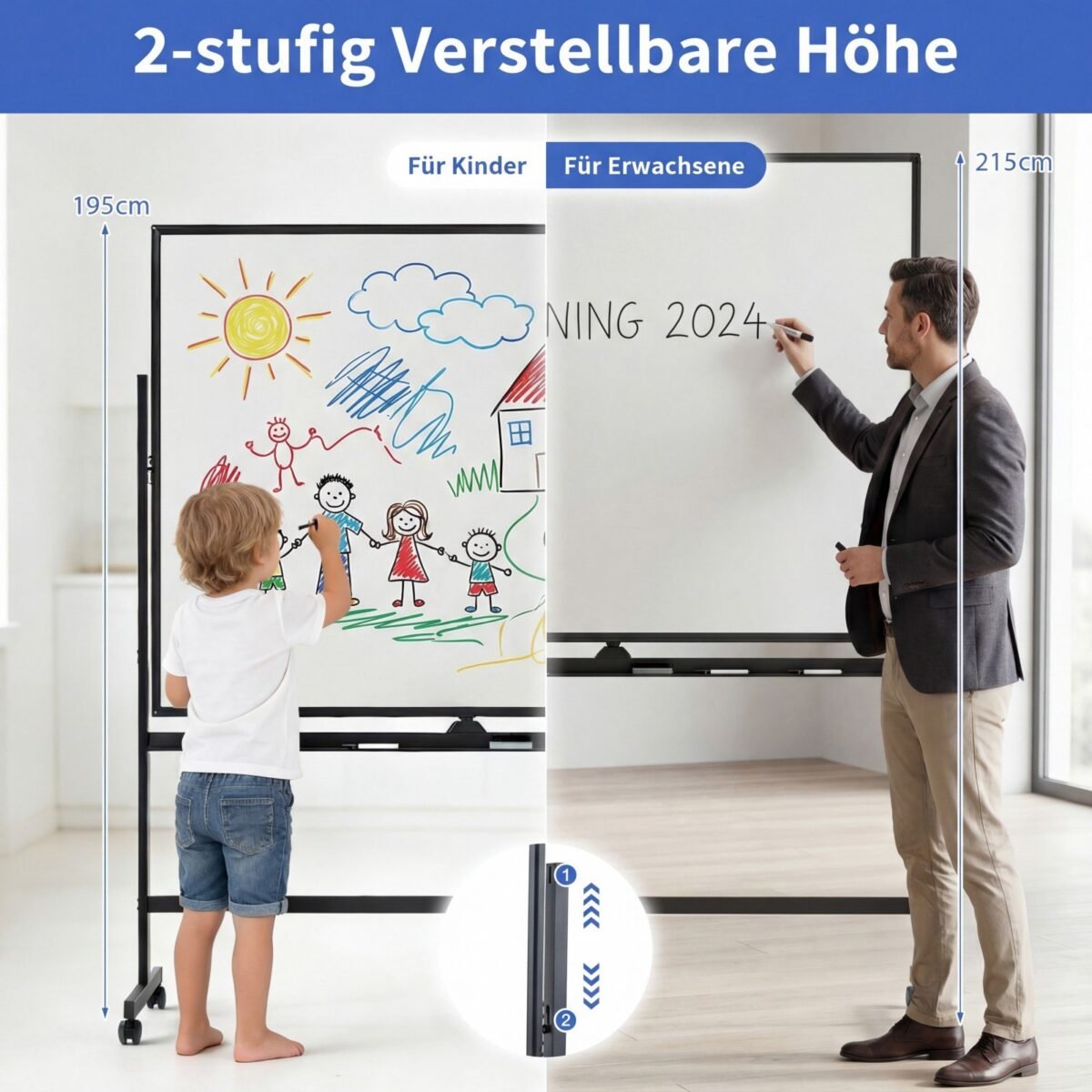 Mobilus dvipusis magnetinis rašomosios lentos stovas su reguliuojamu aukščiu (Juoda) – Paveikslėlis 3