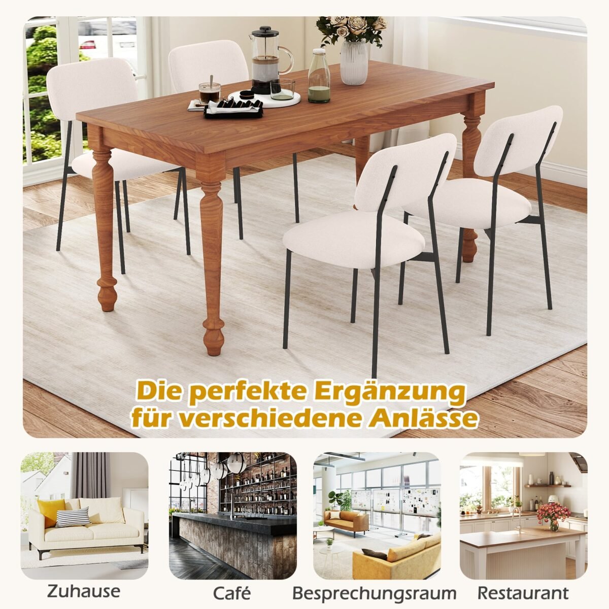 Modernus 4 valgomojo kėdžių komplektas su metalinėmis kojomis (Smėlio spalva)