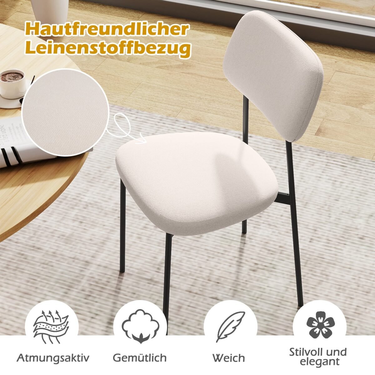 Modernus 4 valgomojo kėdžių komplektas su metalinėmis kojomis (Smėlio spalva) – Paveikslėlis 4