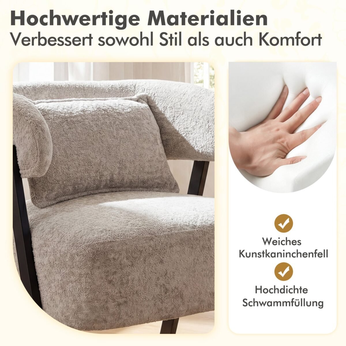 Modernus skaitymo krėslas su dirbtinio kailio apmušalu ir juosmens pagalvėle (Pilka) – Paveikslėlis 5