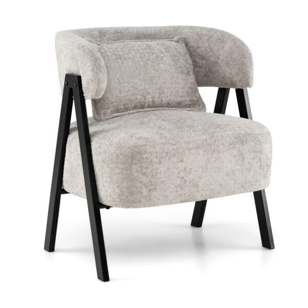 Modernus skaitymo krėslas su dirbtinio kailio apmušalu ir juosmens pagalvėle (Pilka)