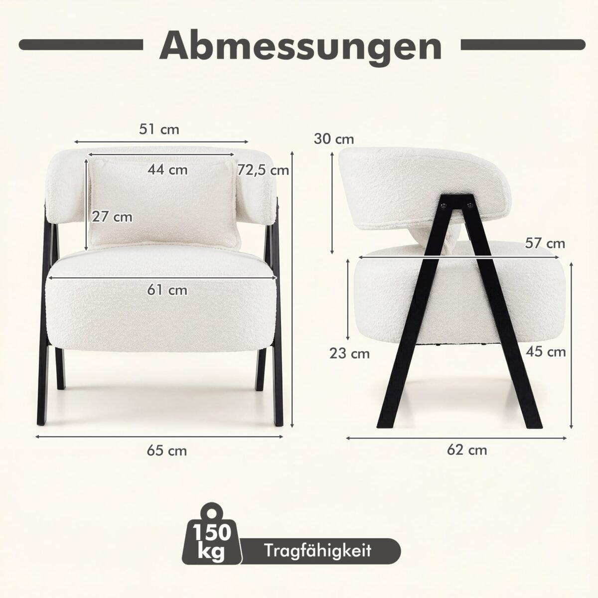 Modernus skaitymo krėslas su dirbtiniu kailiu ir juosmens pagalvėle (Balta) – Paveikslėlis 2