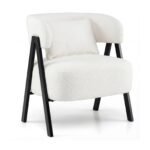 Modernus skaitymo krėslas su dirbtiniu kailiu ir juosmens pagalvėle (Balta)