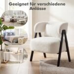 Modernus skaitymo krėslas su dirbtiniu kailiu ir juosmens pagalvėle (Balta) – Paveikslėlis 3