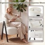 Modernus skaitymo krėslas su dirbtiniu kailiu ir juosmens pagalvėle (Balta) – Paveikslėlis 5