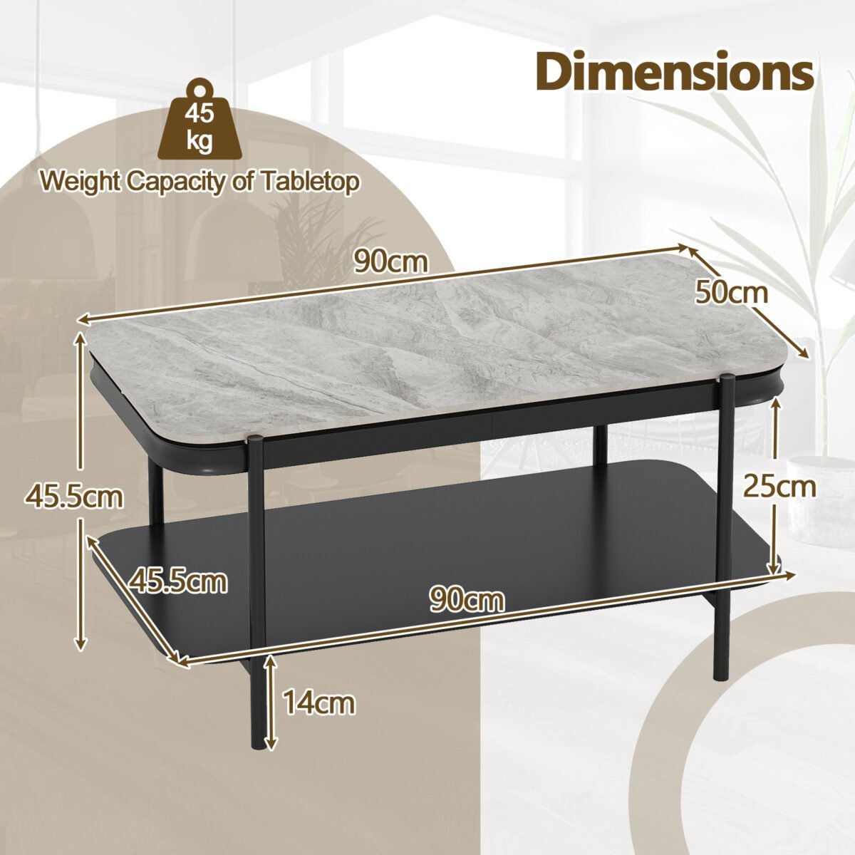 Modernus stačiakampis kavos staliukas su sukepinto akmens stalviršiu (Pilka) – Paveikslėlis 2