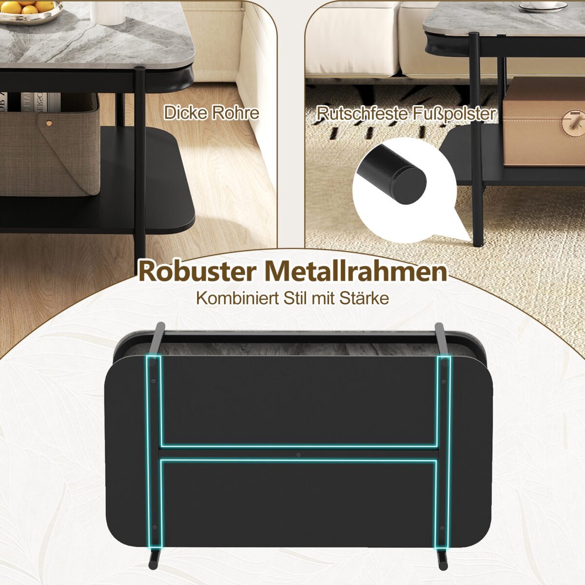 Modernus stačiakampis kavos staliukas su sukepinto akmens stalviršiu (Pilka) – Paveikslėlis 5