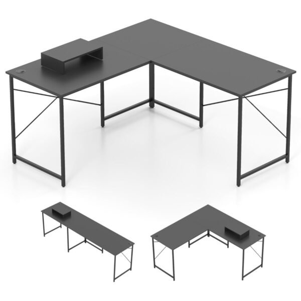 Moduliuojamas kampinis rašomasis stalas su integruota įkrovimo stotele (Pilka)