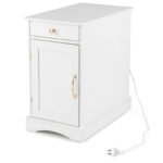 Naktinė spintelė su paslėpta įkrovimo stotele ir reguliuojama lentyna (Balta)