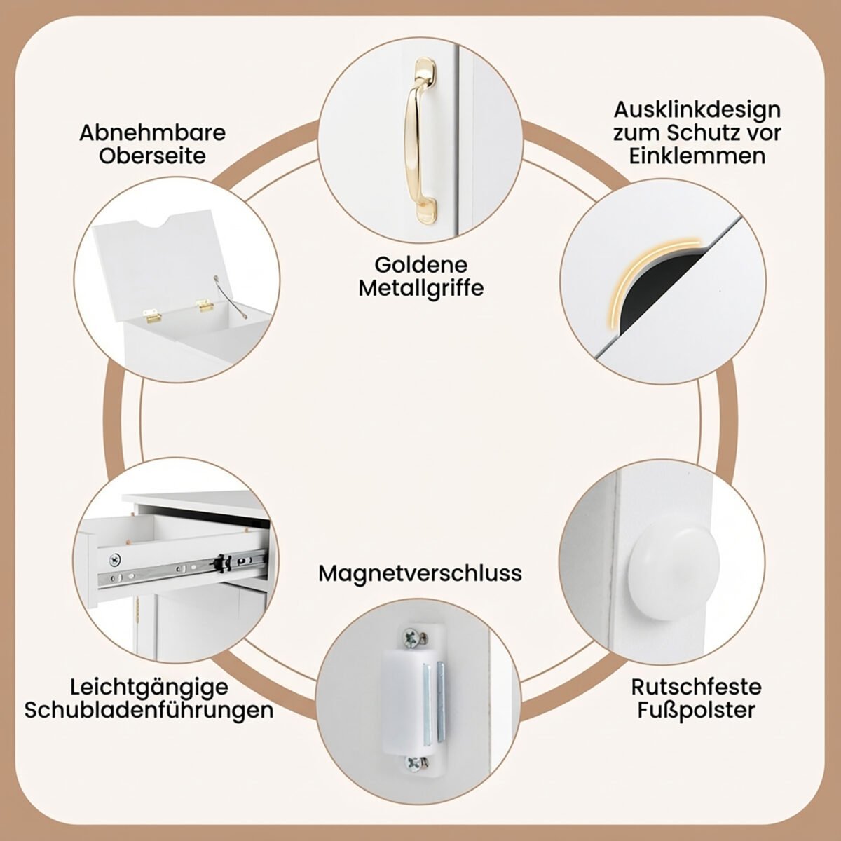 Naktinė spintelė su paslėpta įkrovimo stotele ir reguliuojama lentyna (Balta) – Paveikslėlis 5