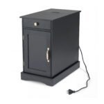 Naktinis staliukas su paslėpta krovimo stotele ir reguliuojama lentyna (Juoda)