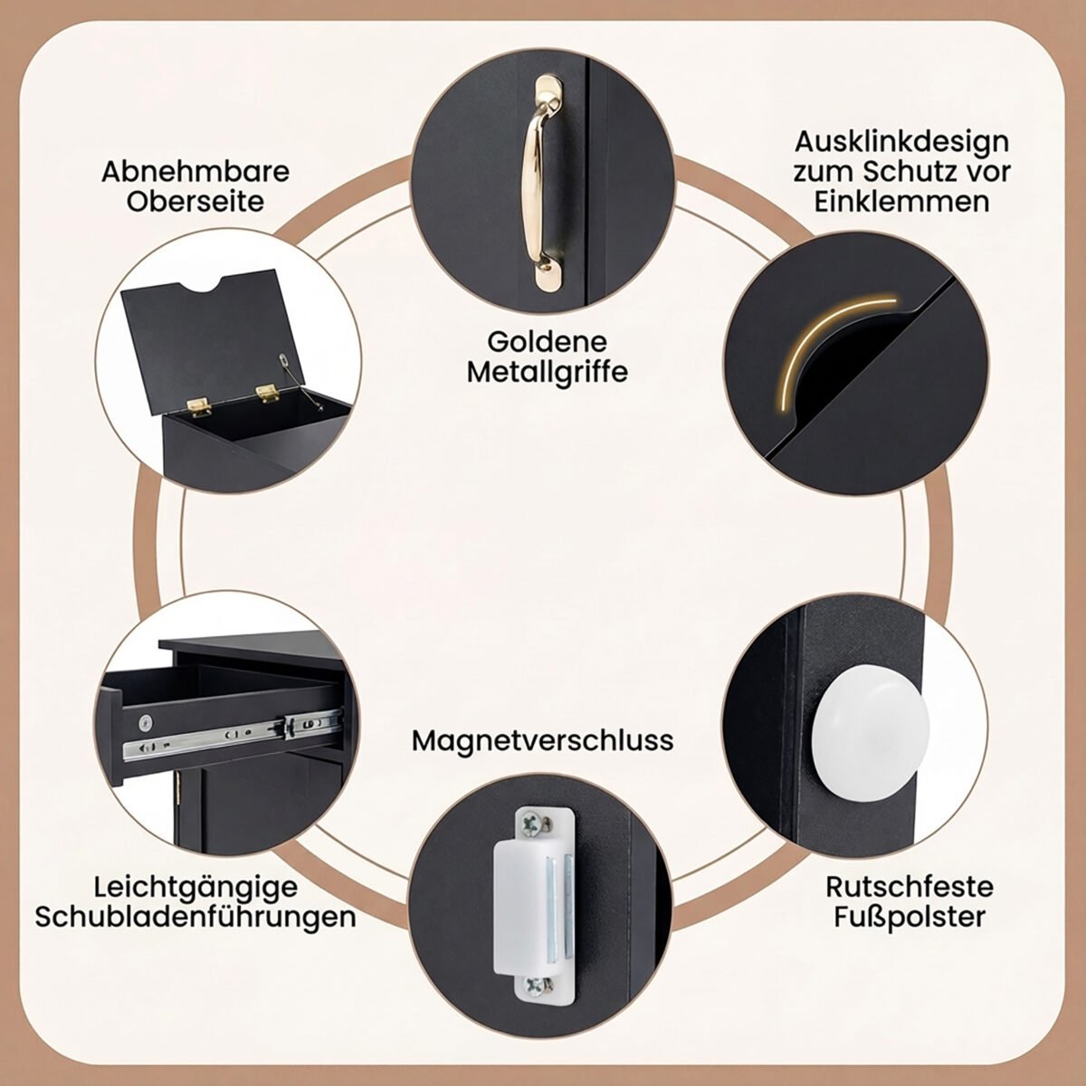 Naktinis staliukas su paslėpta krovimo stotele ir reguliuojama lentyna (Juoda) – Paveikslėlis 5