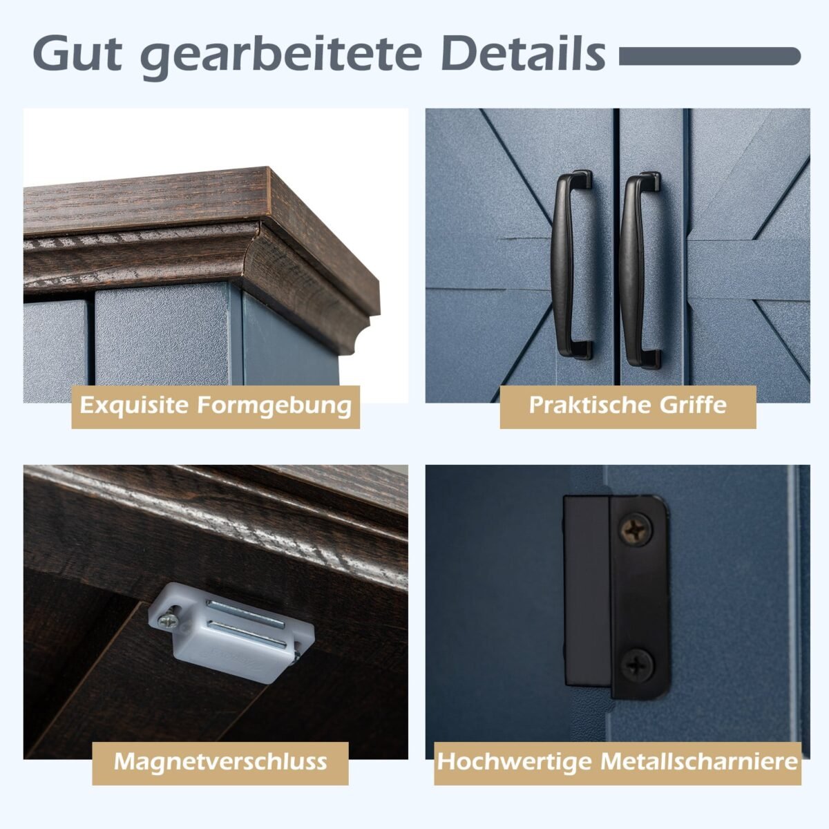 Pakabinama sieninė spintelė su reguliuojamomis lentynomis ir atviru skyriumi (Tamsiai mėlyna) – Paveikslėlis 5