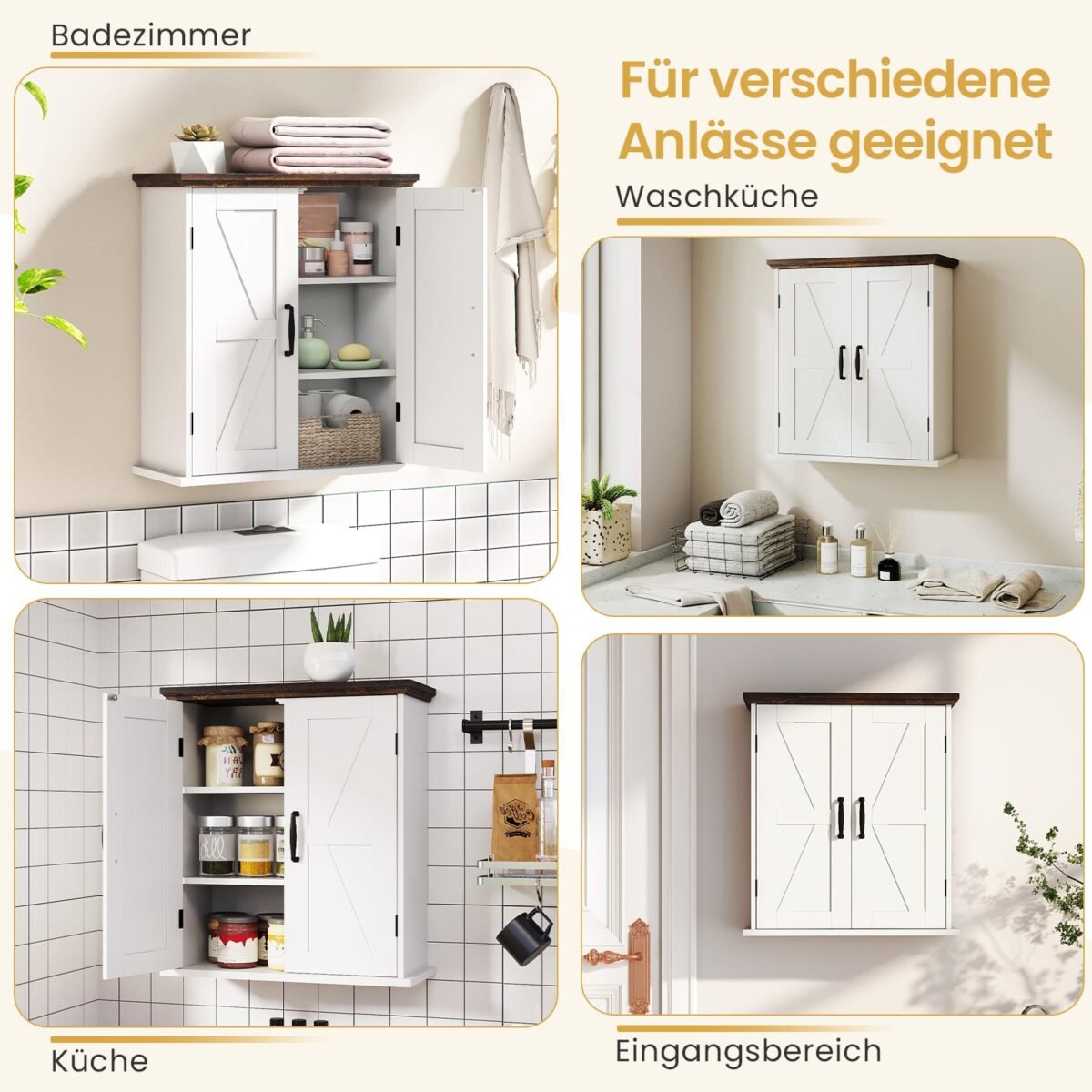 Pakabinama vonios spintelė su 2 durelėmis ir reguliuojamomis lentynomis (Balta) – Paveikslėlis 3