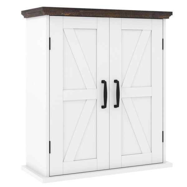 Pakabinama vonios spintelė su 2 durelėmis ir reguliuojamomis lentynomis (Balta)