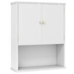 Pakabinama vonios spintelė su dviem durelėmis ir atvira lentyna (Balta)