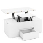 Pakeliamas daugiafunkcis kavos staliukas su 4 integruotais pufais (Balta)