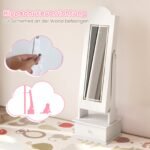 Pastatoma papuošalų spintelė vaikams su veidrodžiu ir LED apšvietimu (Balta)