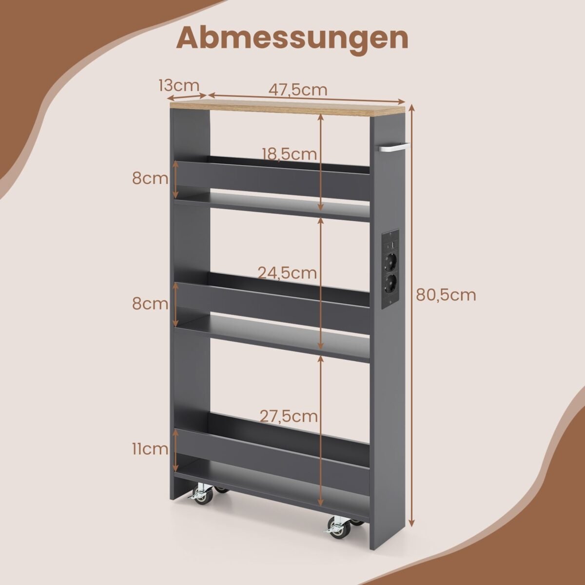 Plonas 4 aukštų sandėliavimo vežimėlis su įkrovimo stotele (Pilka) – Paveikslėlis 2