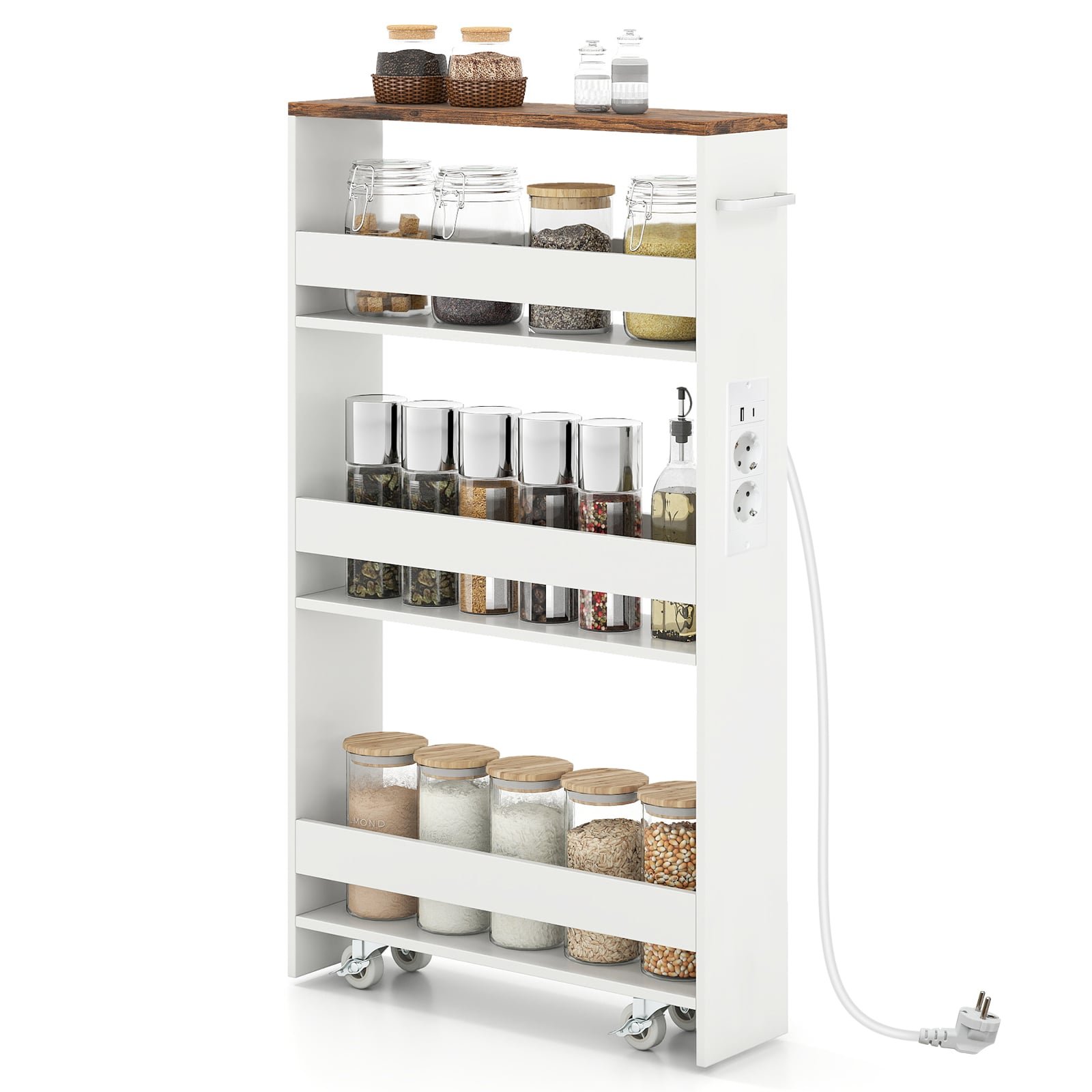 Plonas 4 pakopų vežimėlis su įkrovimo stotele (Rusvai ruda) Plonas 4 pakopų vežimėlis su įkrovimo stotele (Rusvai ruda)