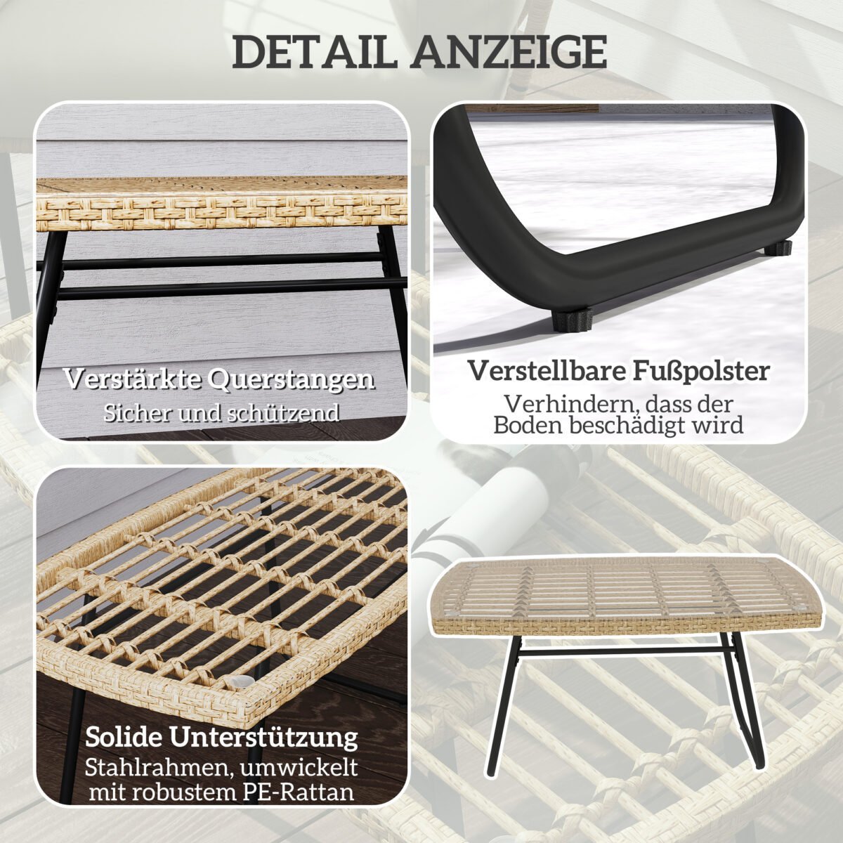 Poliratano sodo šoninis staliukas su stikliniu stalviršiu, atsparus UV spinduliams – Paveikslėlis 7