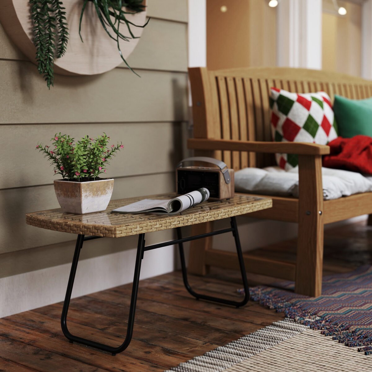 Poliratano sodo šoninis staliukas su stikliniu stalviršiu, atsparus UV spinduliams – Paveikslėlis 8