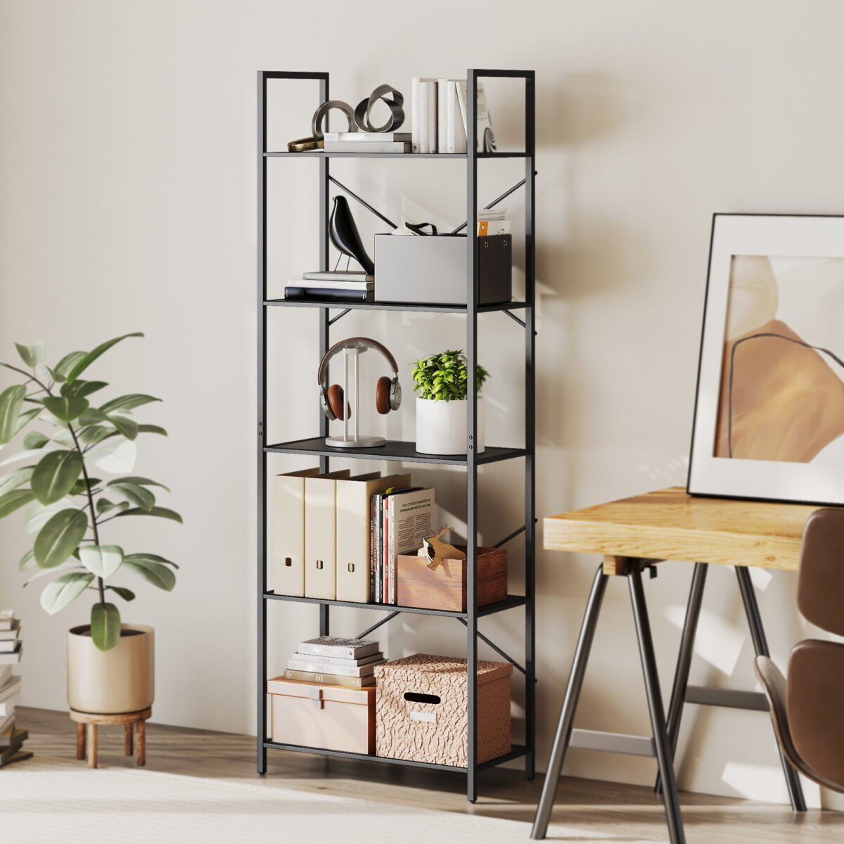 Pramoninio stiliaus 5 pakopų knygų lentyna – Paveikslėlis 2