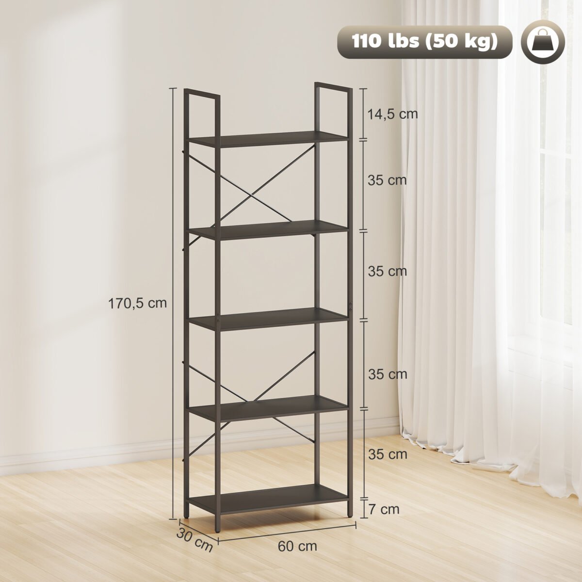 Pramoninio stiliaus 5 pakopų knygų lentyna – Paveikslėlis 3