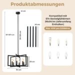 Pramoninio stiliaus pakabinamas šviestuvas su 6 lempučių lizdais ir reguliuojamu aukščiu (Juoda) – Paveikslėlis 2