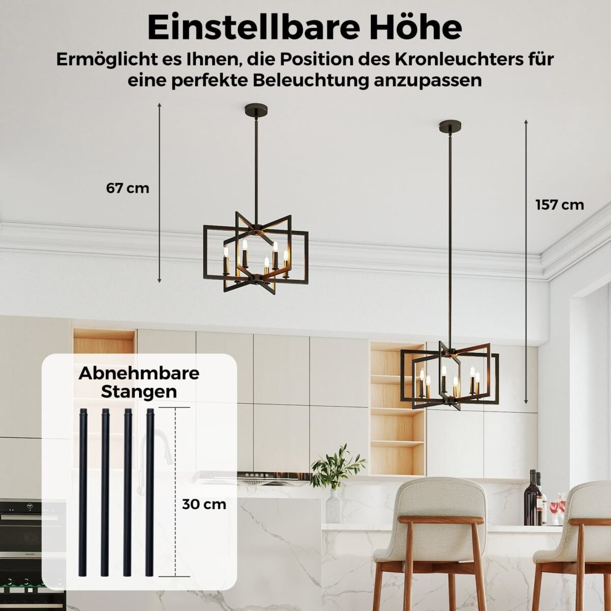 Pramoninio stiliaus pakabinamas šviestuvas su 6 lempučių lizdais ir reguliuojamu aukščiu (Juoda) – Paveikslėlis 3