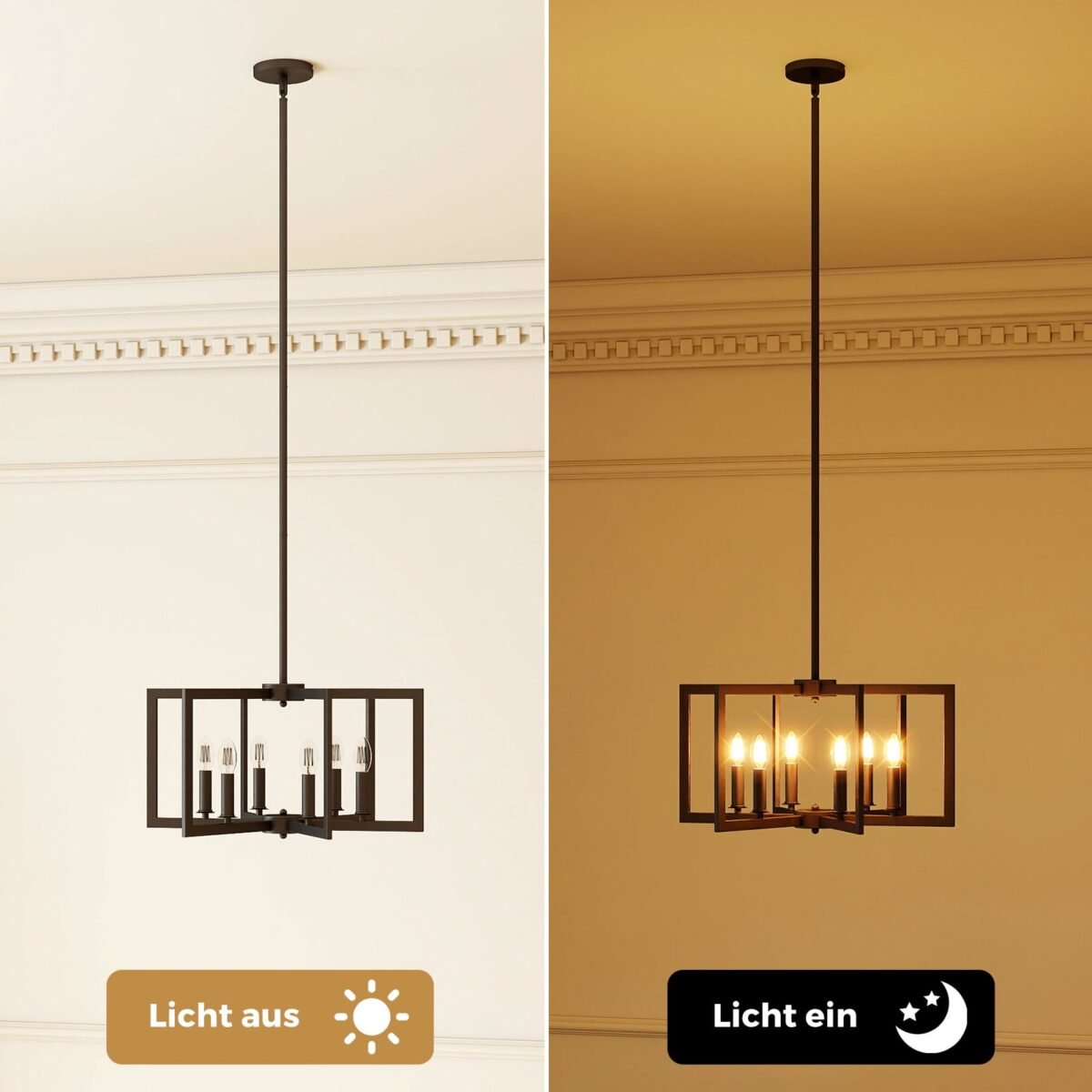 Pramoninio stiliaus pakabinamas šviestuvas su 6 lempučių lizdais ir reguliuojamu aukščiu (Juoda) – Paveikslėlis 5