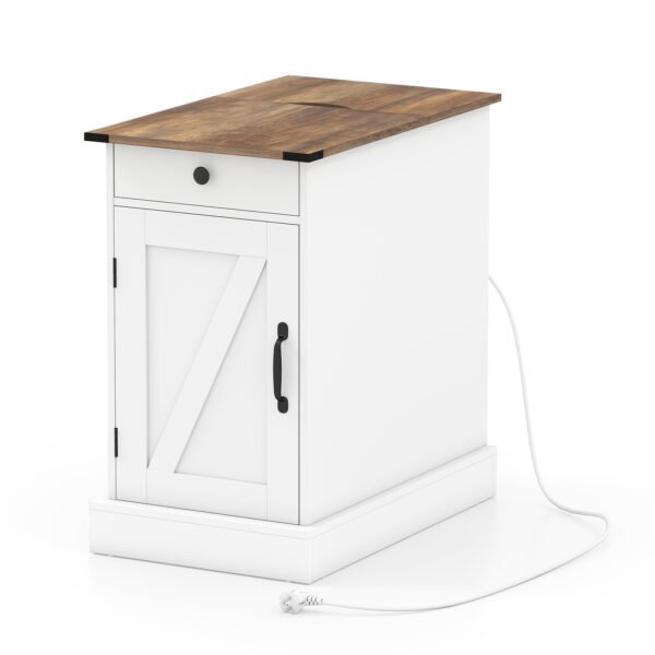 Priešalinis staliukas su įkrovimo stotele ir atlenkiamu stalviršiu (Balta)